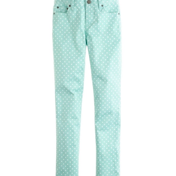 NEW 2 XS JCREW MATCHSTICK CROP SPEARMINT CAPRI WHITE DOTTED 24" 59180 JEANS pant - Picture 2 of 4